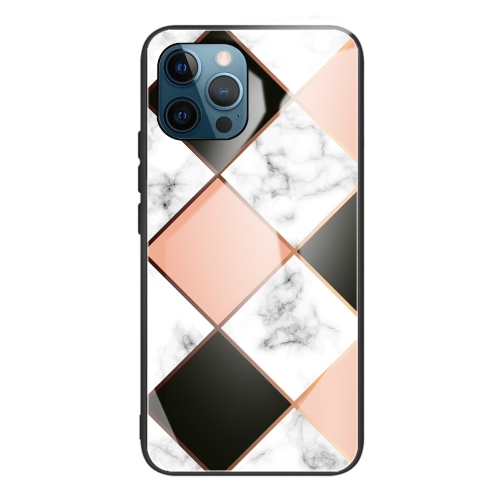 iPhone 13 Pro Hoesje Gehard Glas Geometrisch marmeren roze
