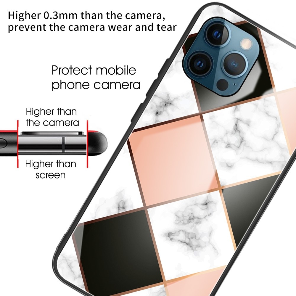 iPhone 13 Pro Hoesje Gehard Glas Geometrisch marmeren roze