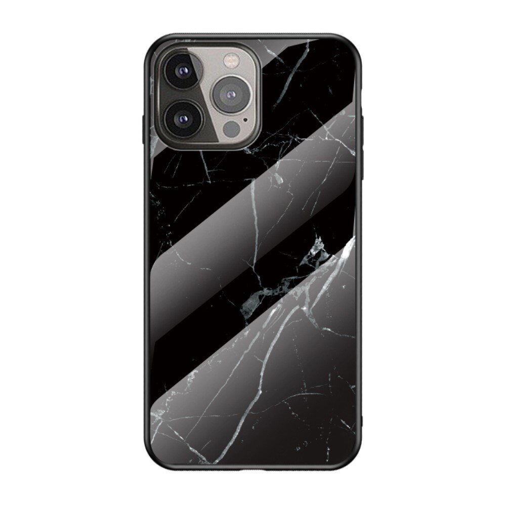 iPhone 13 Pro Max Hoesje Gehard Glas Zwart marmer