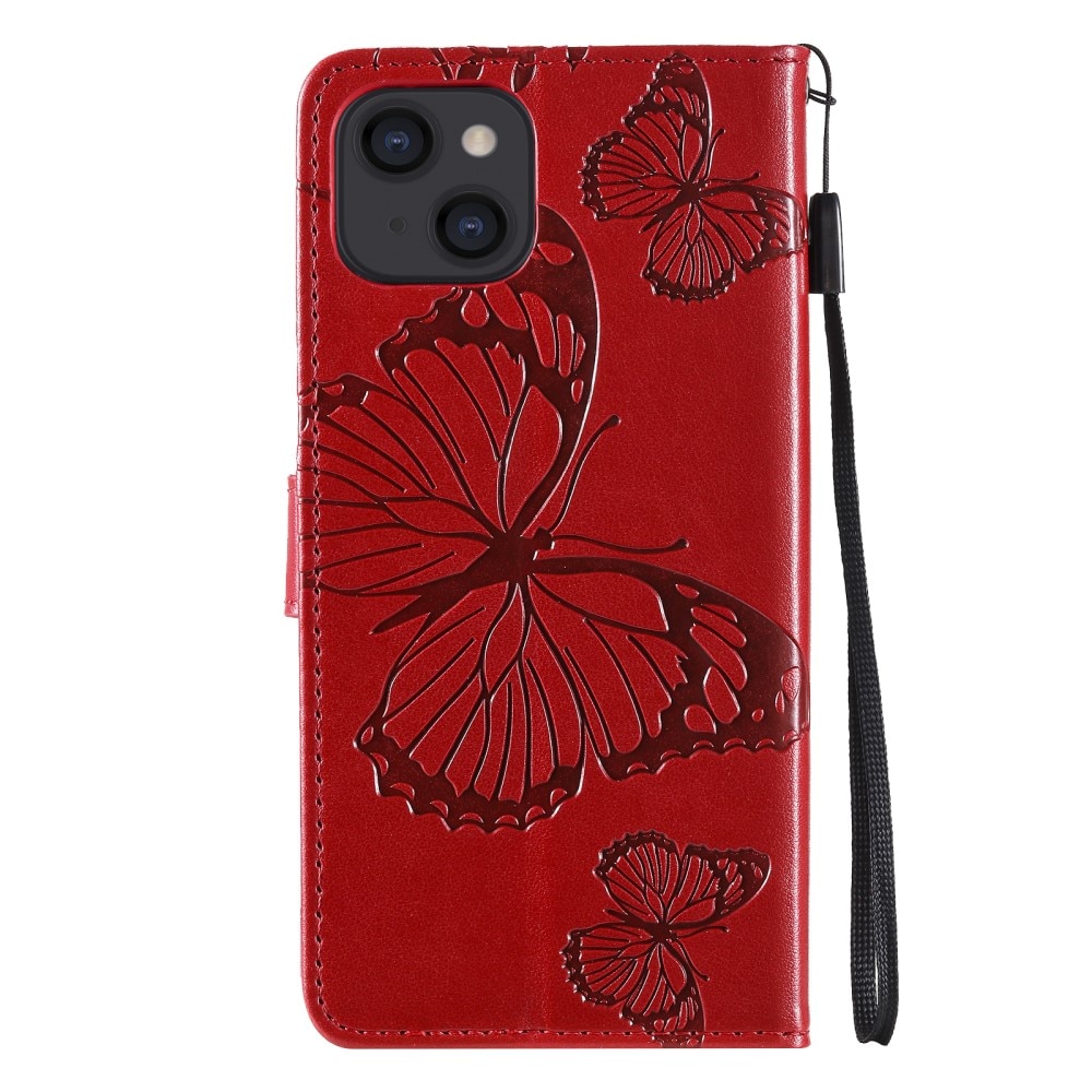 iPhone 13 Leren vlinderhoesje Rood