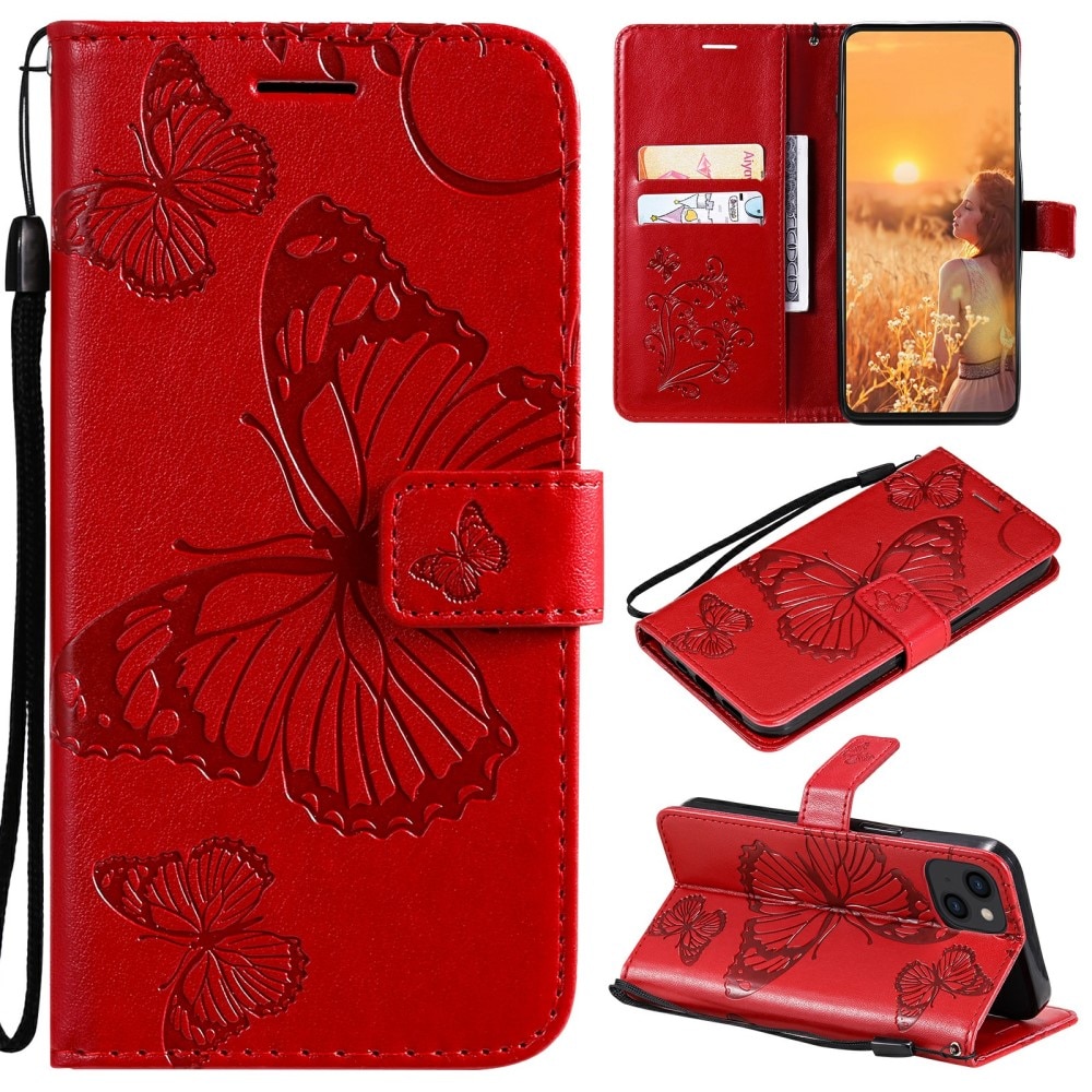 iPhone 13 Leren vlinderhoesje Rood