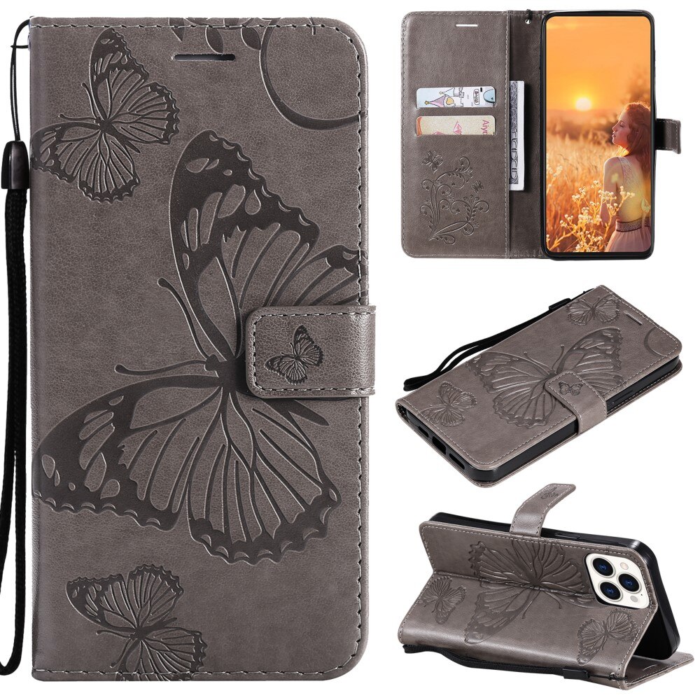 Apple iPhone 13 Pro Leren vlinderhoesje Grijs