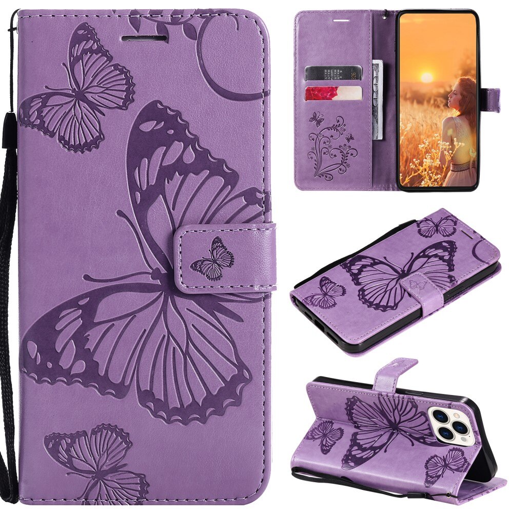 Apple iPhone 13 Pro Leren vlinderhoesje Paars