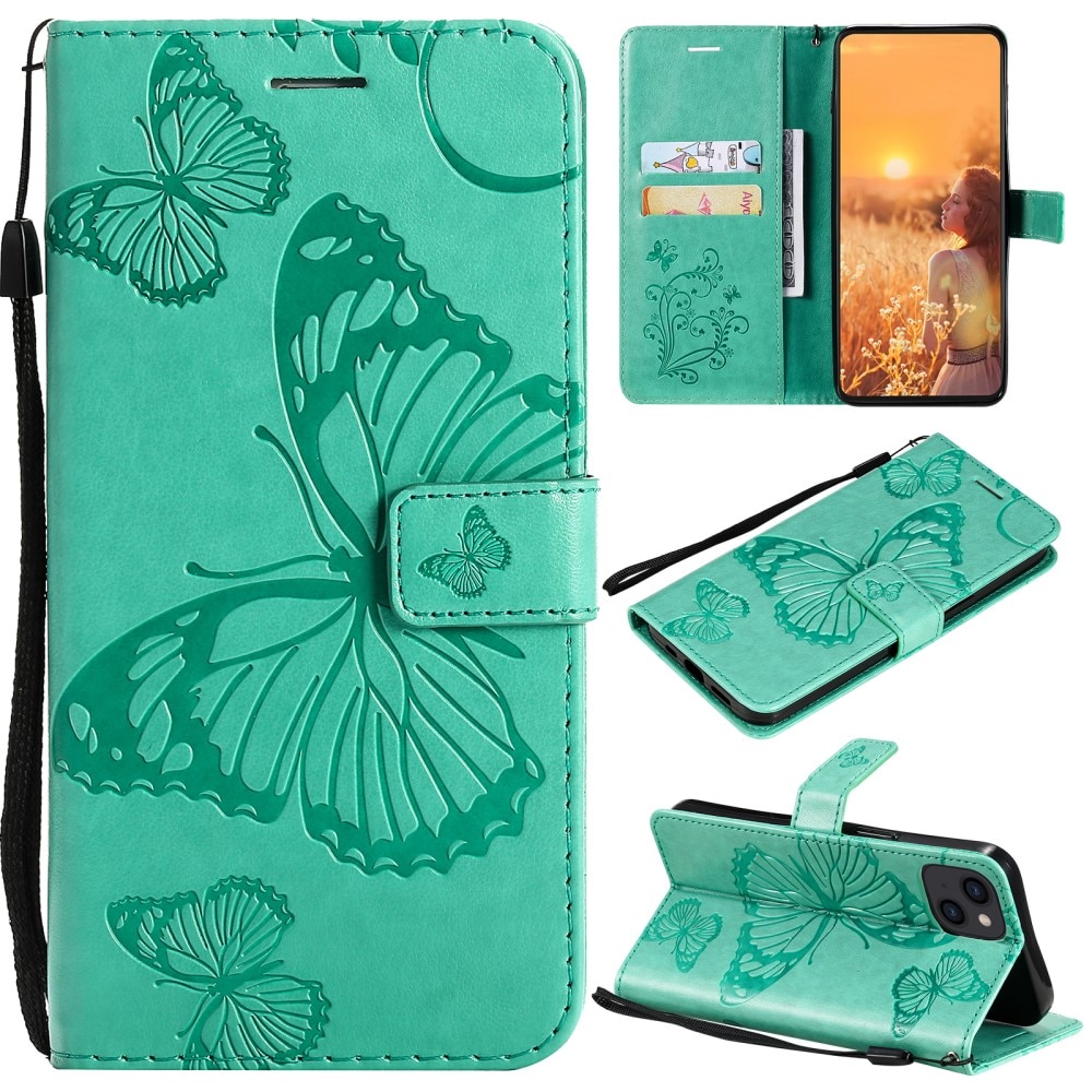 iPhone 13 Mini Leren vlinderhoesje Groen