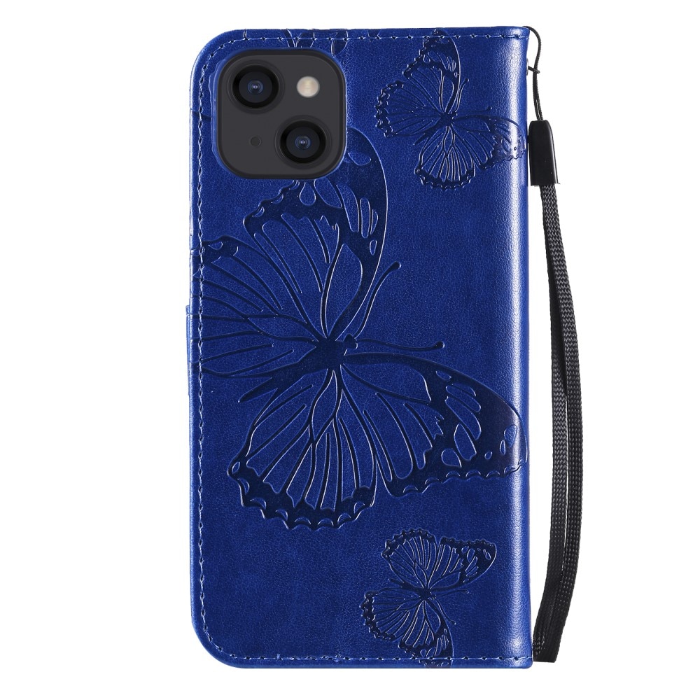iPhone 13 Mini Leren vlinderhoesje Blauw