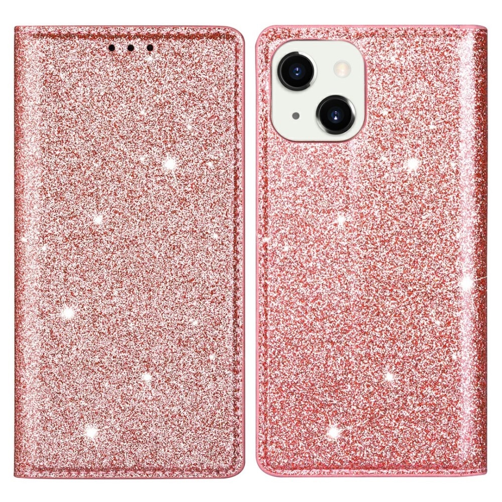 iPhone 13 Glitter Bookcase hoesje Rosé goud