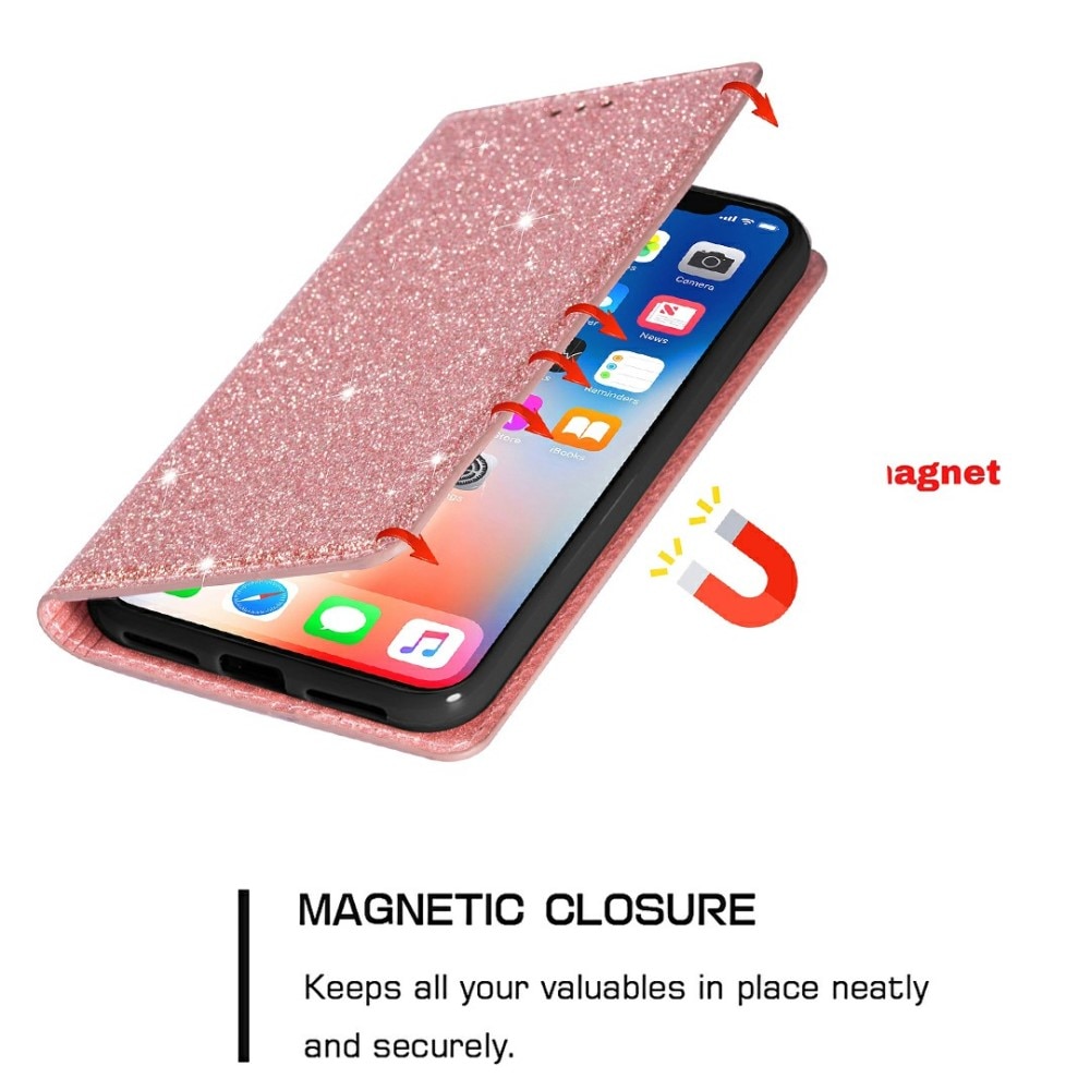 iPhone 13 Glitter Bookcase hoesje Rosé goud