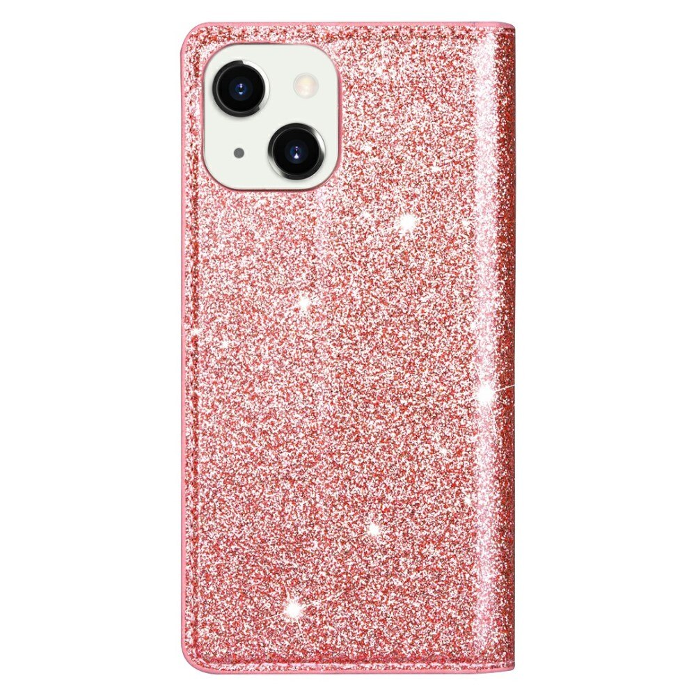 iPhone 13 Glitter Bookcase hoesje Rosé goud