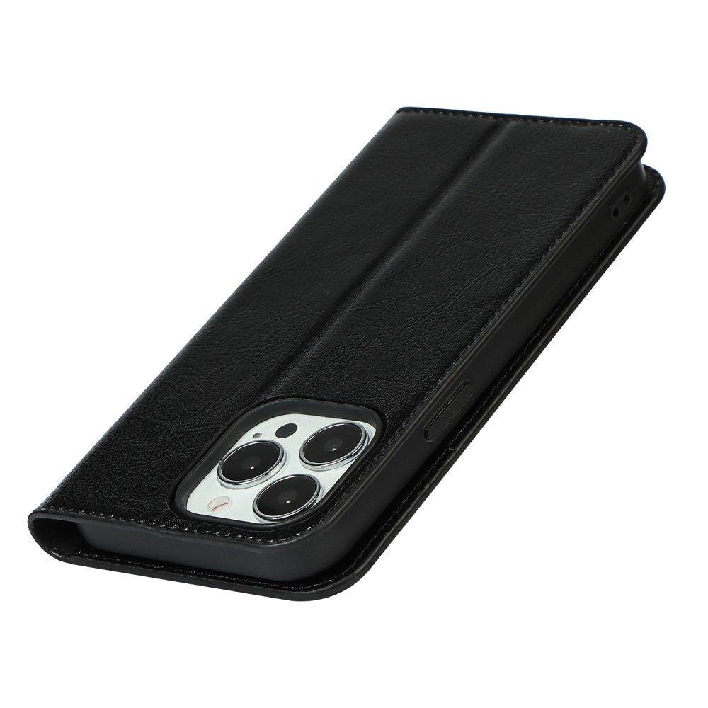 iPhone 13 Pro Mobielhoesje Echt Leer zwart