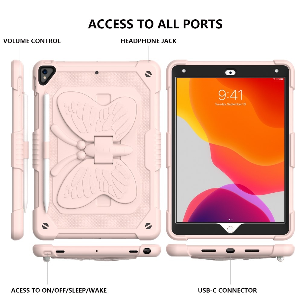 iPad 10.2 9th Gen (2021) Vlinders Hybridcase met schouderriem roze