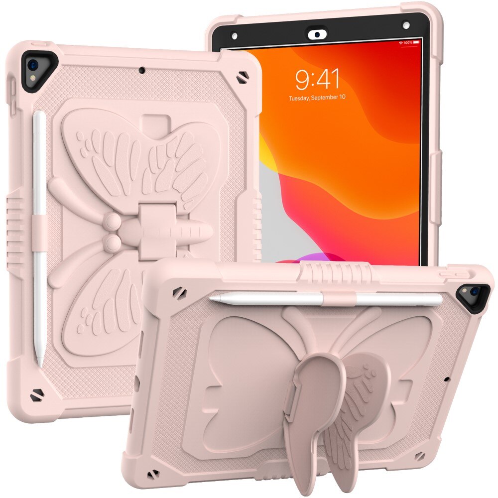 iPad 10.2 7th Gen (2019) Vlinders Hybridcase met schouderriem roze