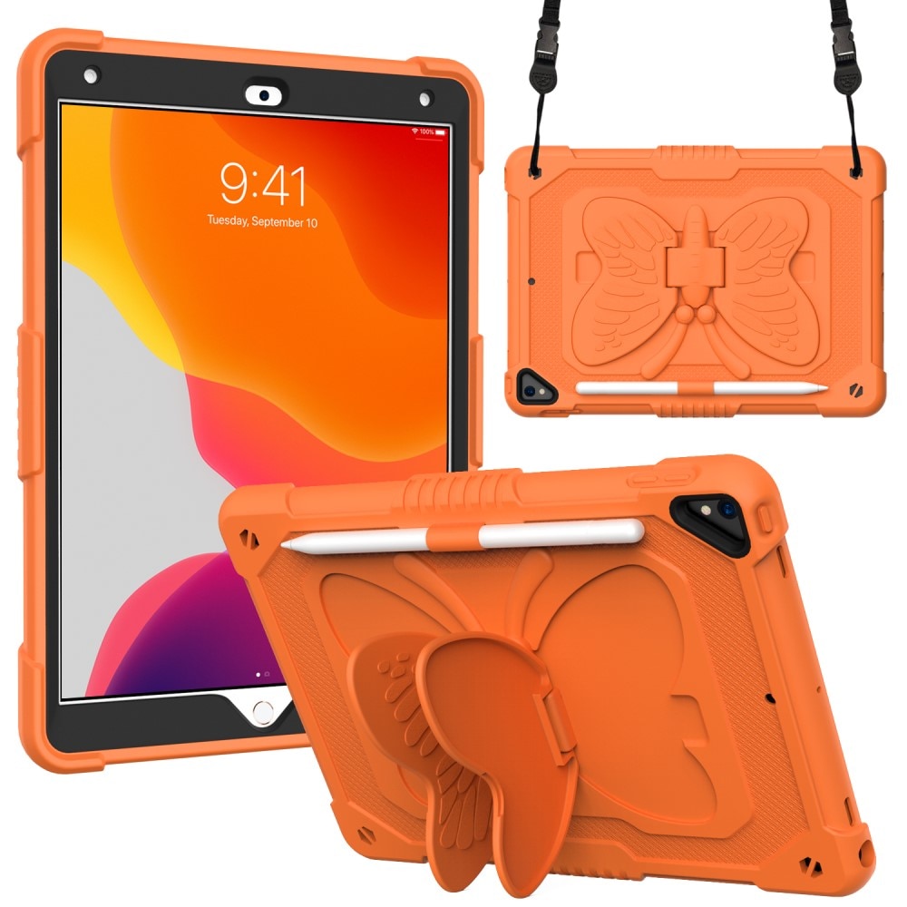 iPad 10.2 8th Gen (2020) Vlinders Hybridcase met schouderriem oranje