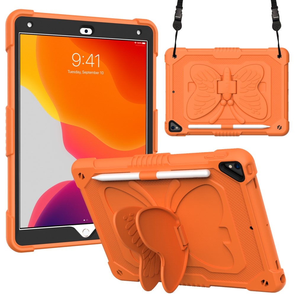 iPad 10.2 9th Gen (2021) Vlinders Hybridcase met schouderriem oranje