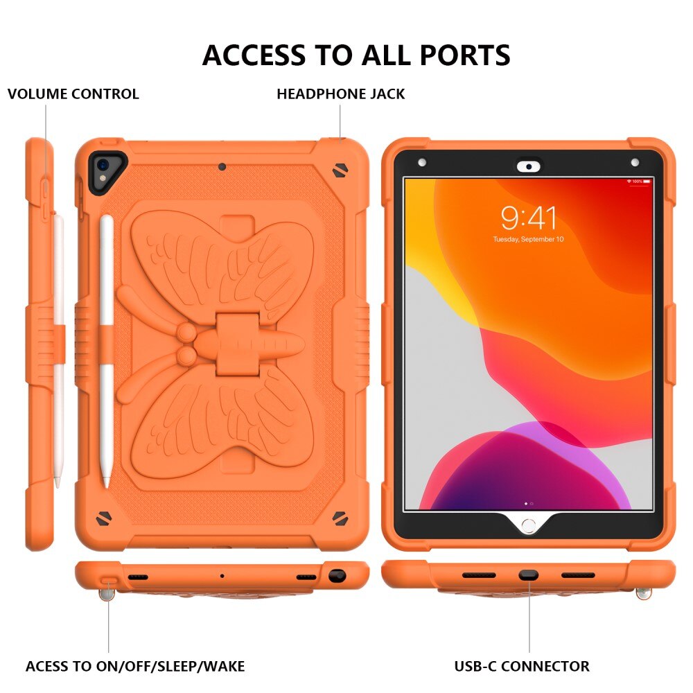 iPad 10.2 9th Gen (2021) Vlinders Hybridcase met schouderriem oranje