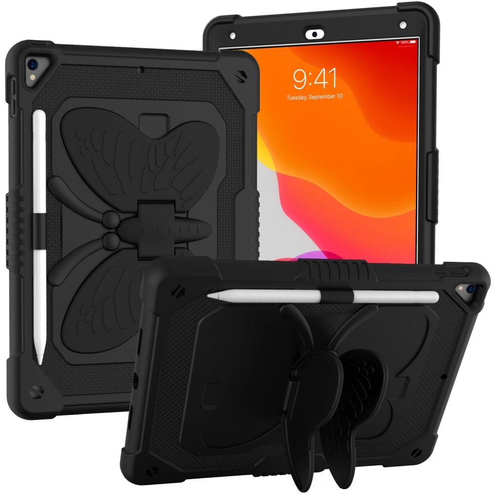iPad 10.2 9th Gen (2021) Vlinders Hybridcase met schouderriem zwart