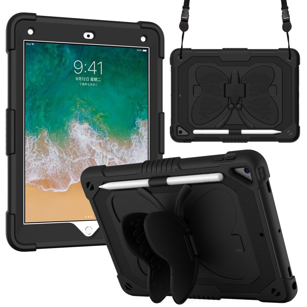 iPad Air 9.7 1st Gen (2013) Vlinders Hybridcase met schouderriem zwart