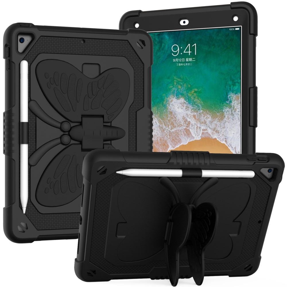 iPad 9.7 6th Gen (2018) Vlinders Hybridcase met schouderriem zwart