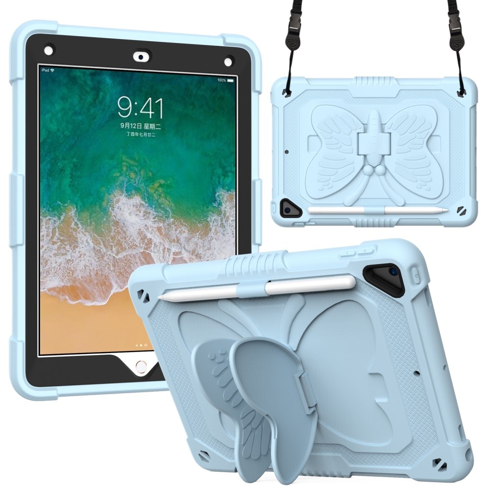 iPad Air 2 9.7 (2014) Vlinders Hybridcase met schouderriem blauw