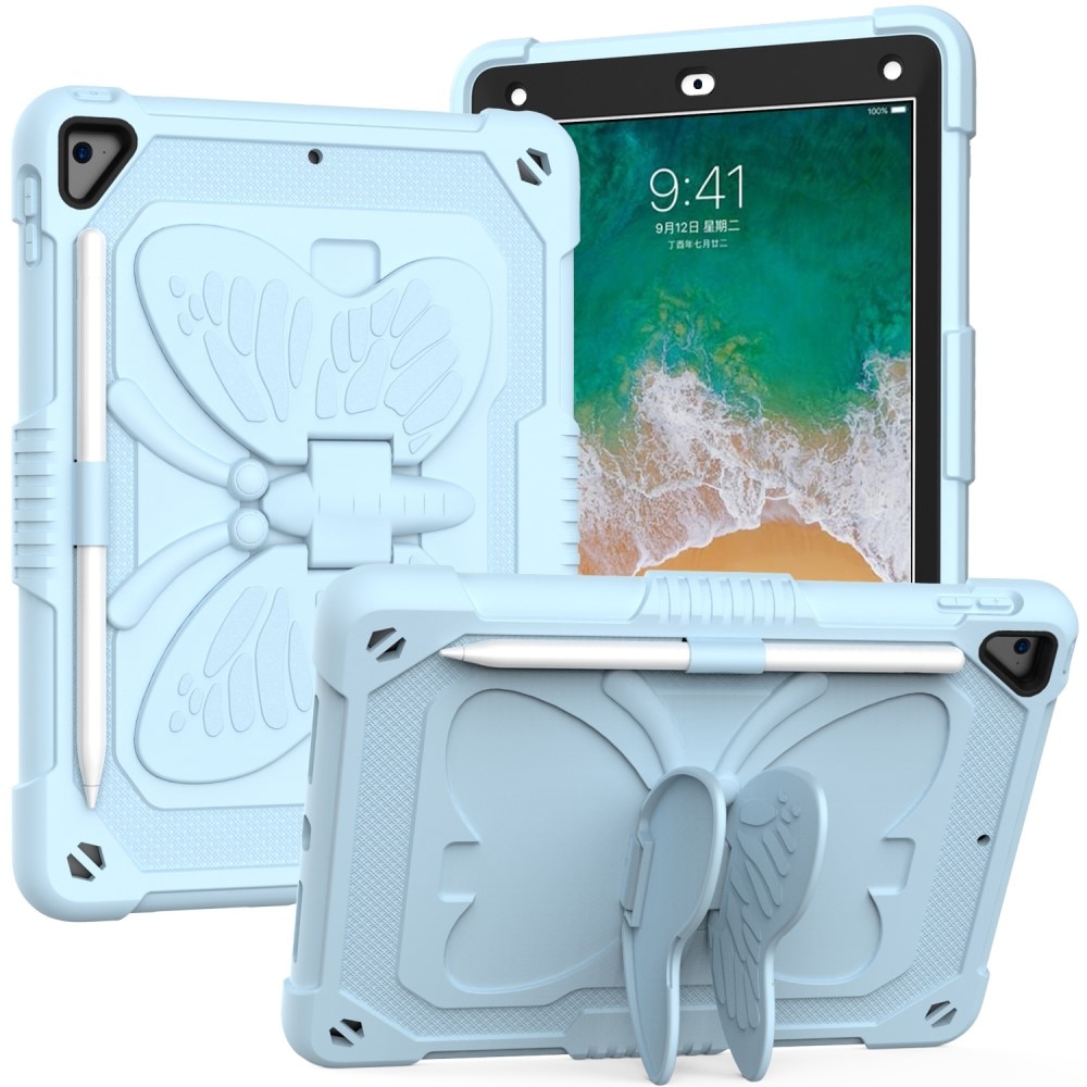 iPad 9.7 5th Gen (2017) Vlinders Hybridcase met schouderriem blauw