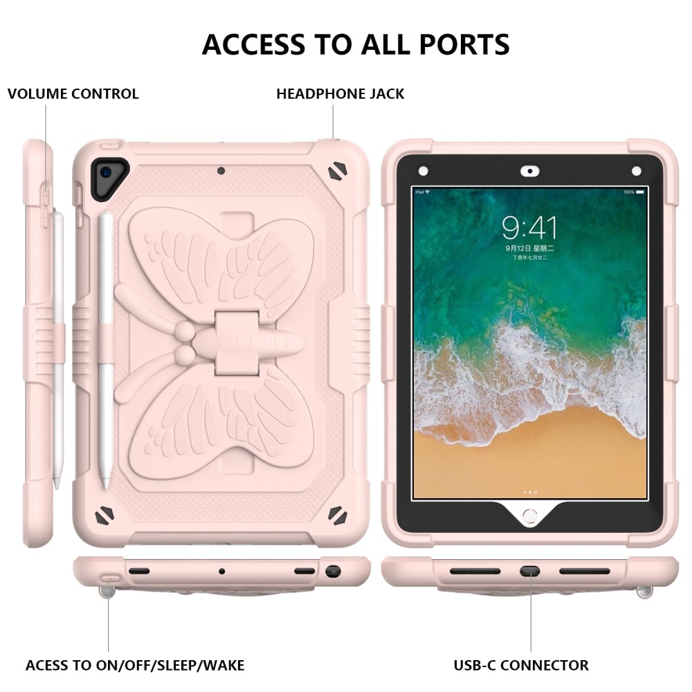 iPad 9.7 6th Gen (2018) Vlinders Hybridcase met schouderriem roze