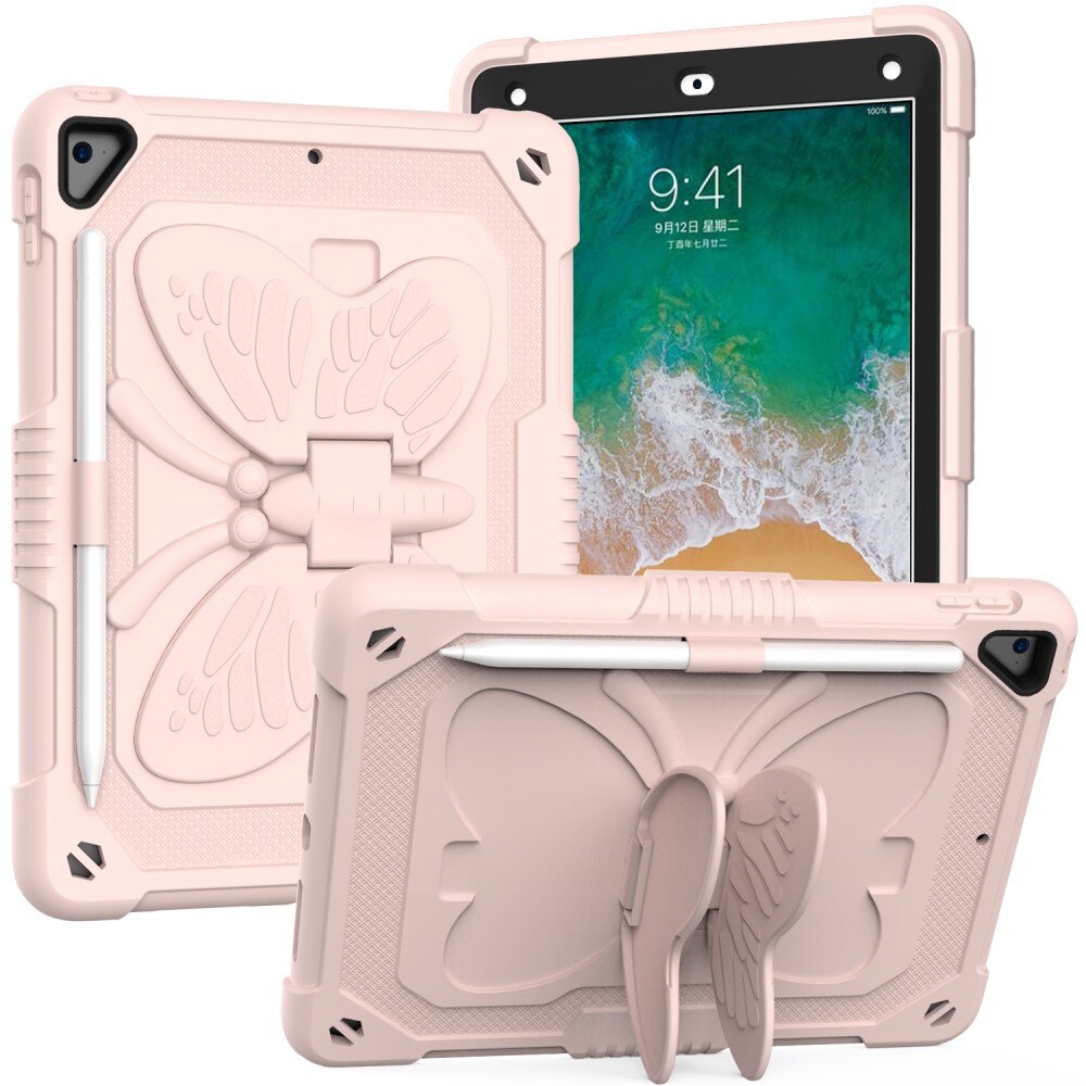 iPad 9.7 6th Gen (2018) Vlinders Hybridcase met schouderriem roze