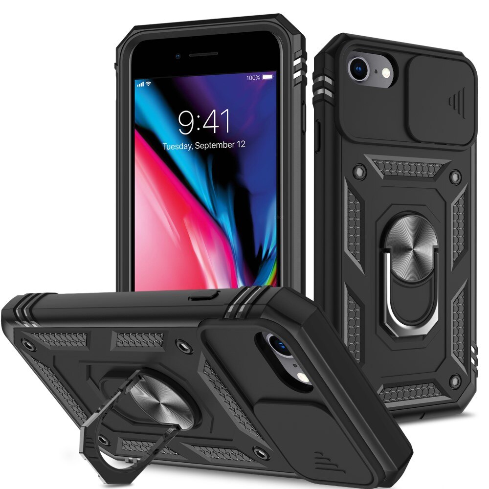 iPhone 7/8/SE Hybridcase Ring+Camera Protector zwart