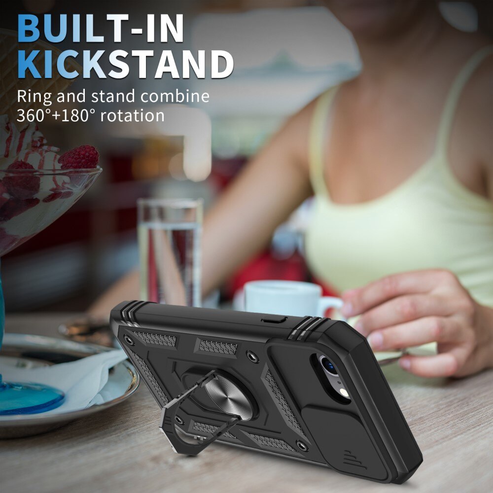 Apple iPhone SE 2020/iPhone SE 2022/iPhone 8/iPhone 7 Hybridcase Ring + Camera Protector Zwart