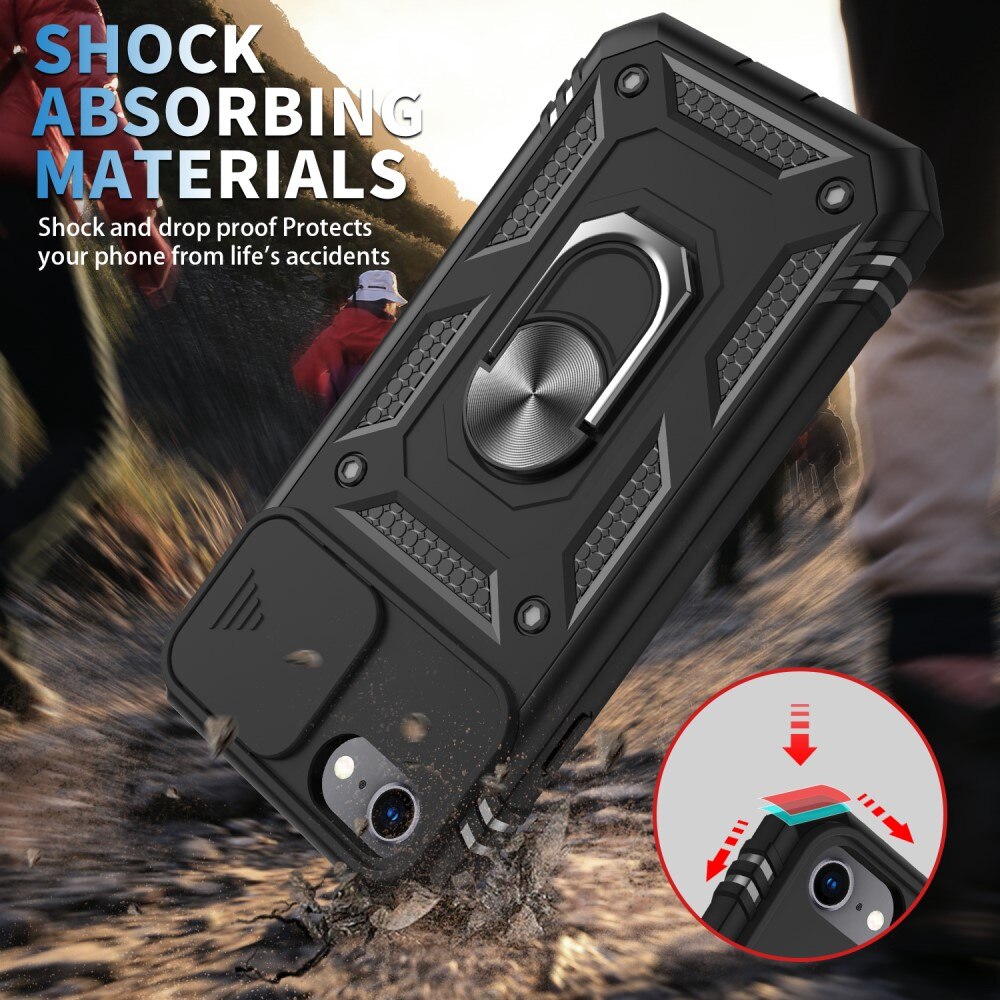 Apple iPhone SE 2020/iPhone SE 2022/iPhone 8/iPhone 7 Hybridcase Ring + Camera Protector Zwart