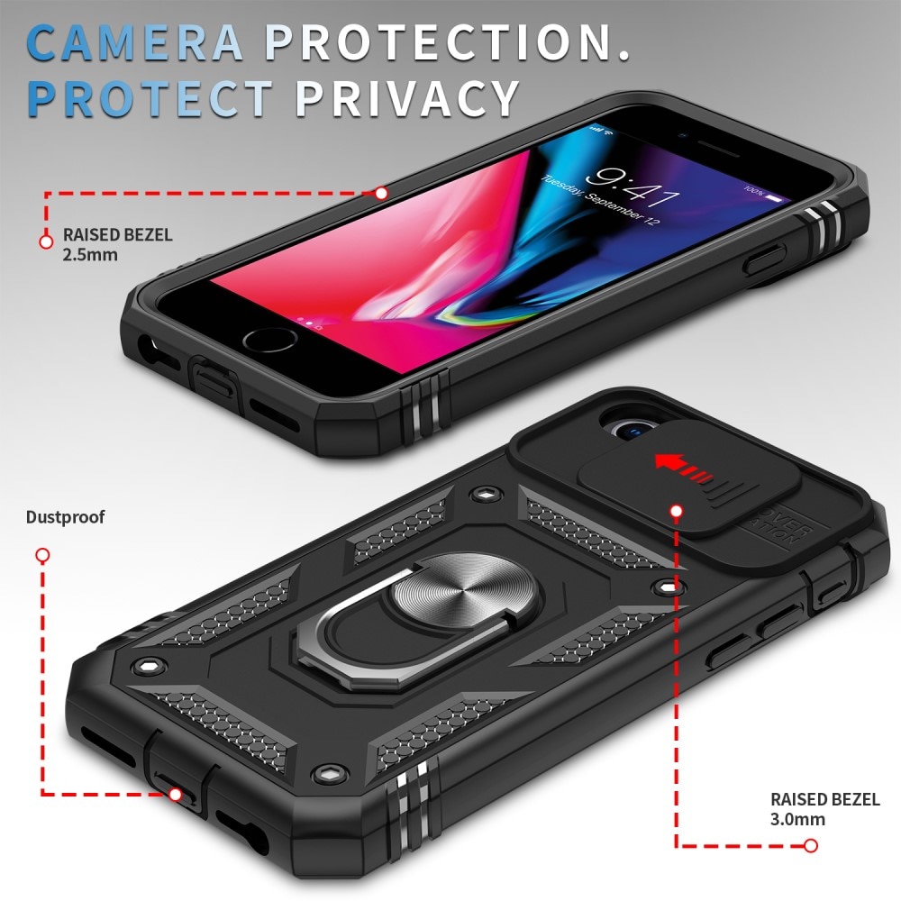 iPhone 7/8/SE Hybridcase Ring+Camera Protector zwart