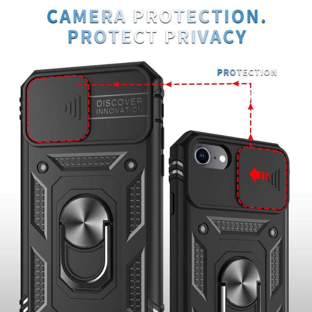 Apple iPhone SE 2020/iPhone SE 2022/iPhone 8/iPhone 7 Hybridcase Ring + Camera Protector Zwart