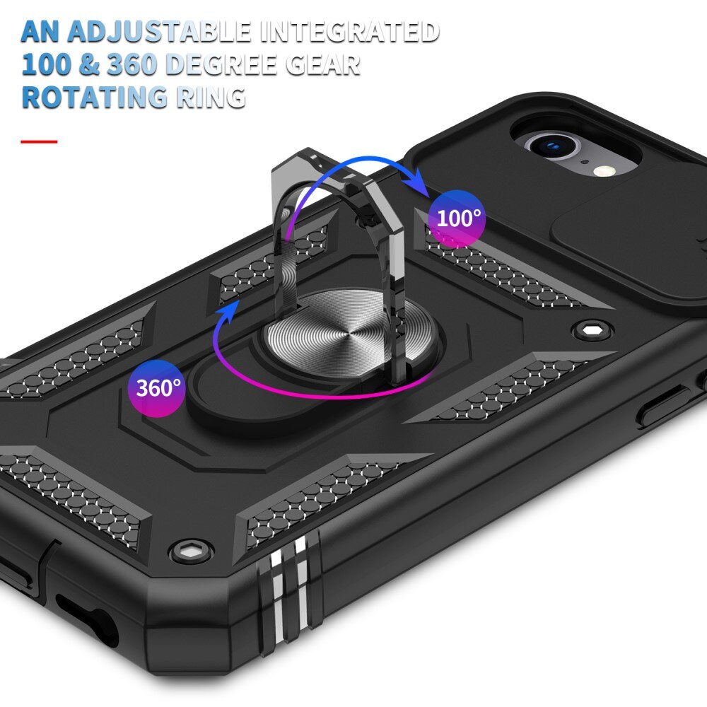 Apple iPhone SE 2020/iPhone SE 2022/iPhone 8/iPhone 7 Hybridcase Ring + Camera Protector Zwart