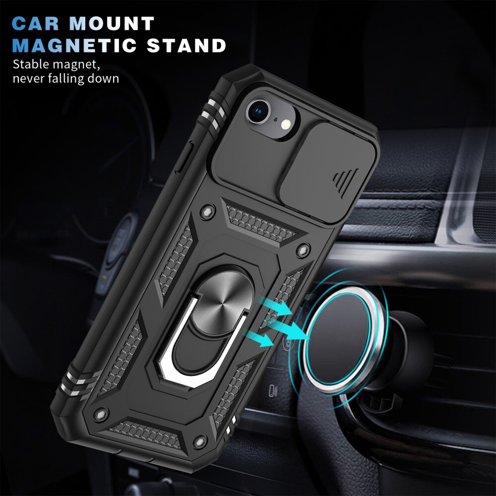 Apple iPhone SE 2020/iPhone SE 2022/iPhone 8/iPhone 7 Hybridcase Ring + Camera Protector Zwart