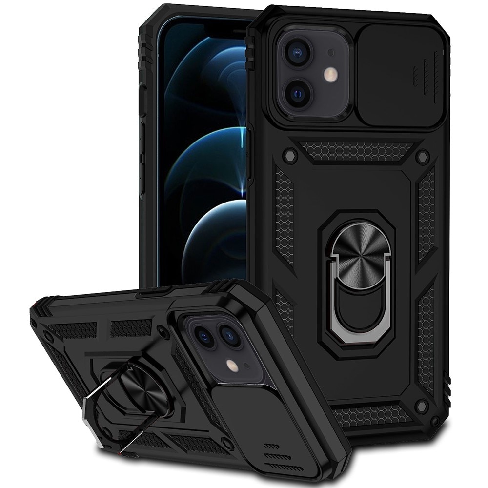 iPhone 12/12 Pro Hybridcase Ring+Camera Protector Zwart