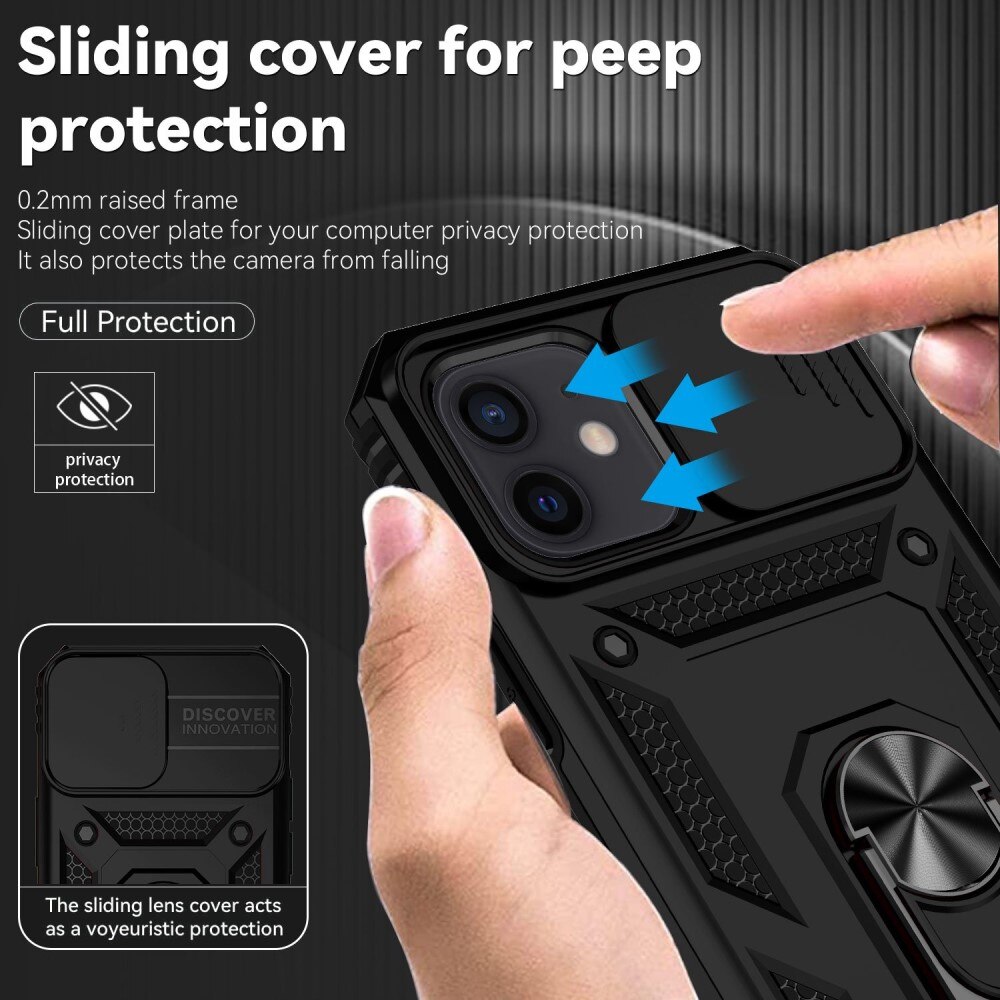 iPhone 12/12 Pro Hybridcase Ring+Camera Protector Zwart