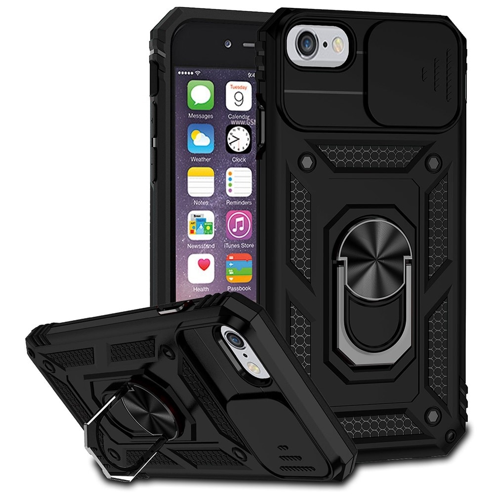 iPhone 7/8/SE Hybridcase Ring+Camera Protector zwart