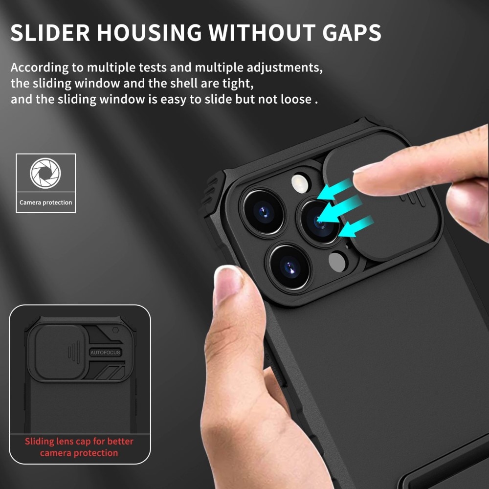 iPhone 13 Pro Kickstand Hoesje met Camera Protector Zwart