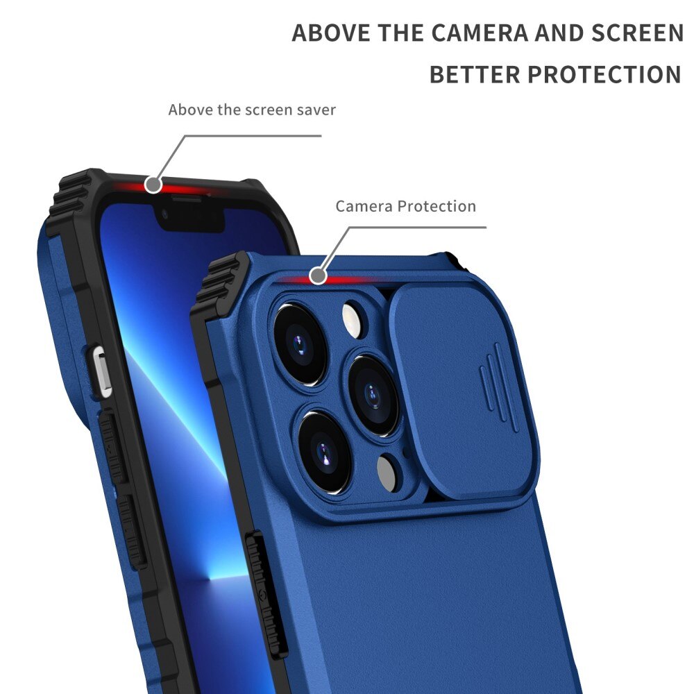 iPhone 13 Pro Kickstand Hoesje met Camera Protector Blauw