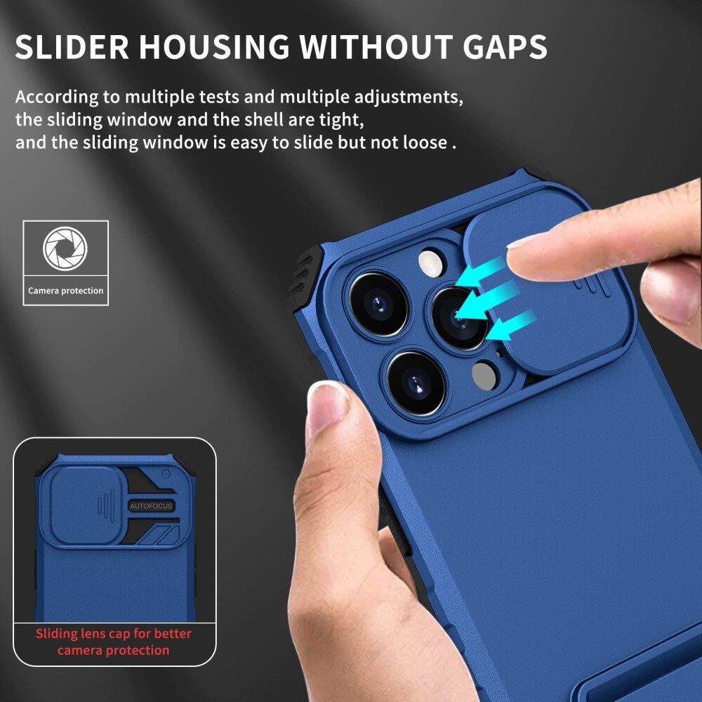 iPhone 13 Pro Kickstand Hoesje met Camera Protector Blauw
