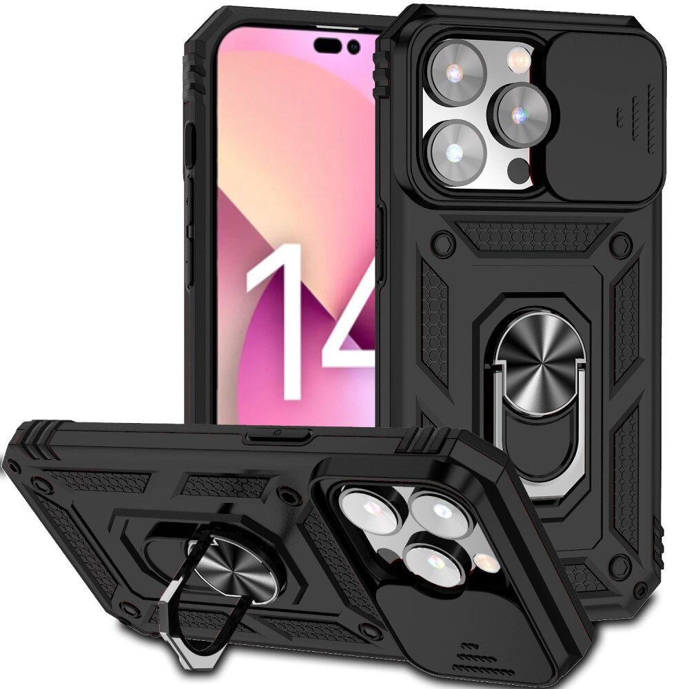iPhone 14 Pro Max Hybridcase Ring + Camera Protector Zwart