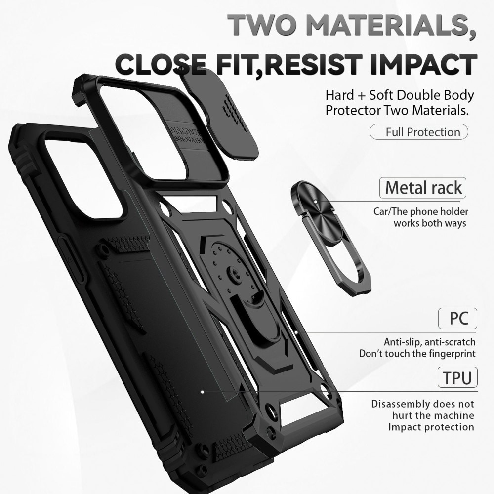 iPhone 14 Pro Max Hybridcase Ring + Camera Protector Zwart
