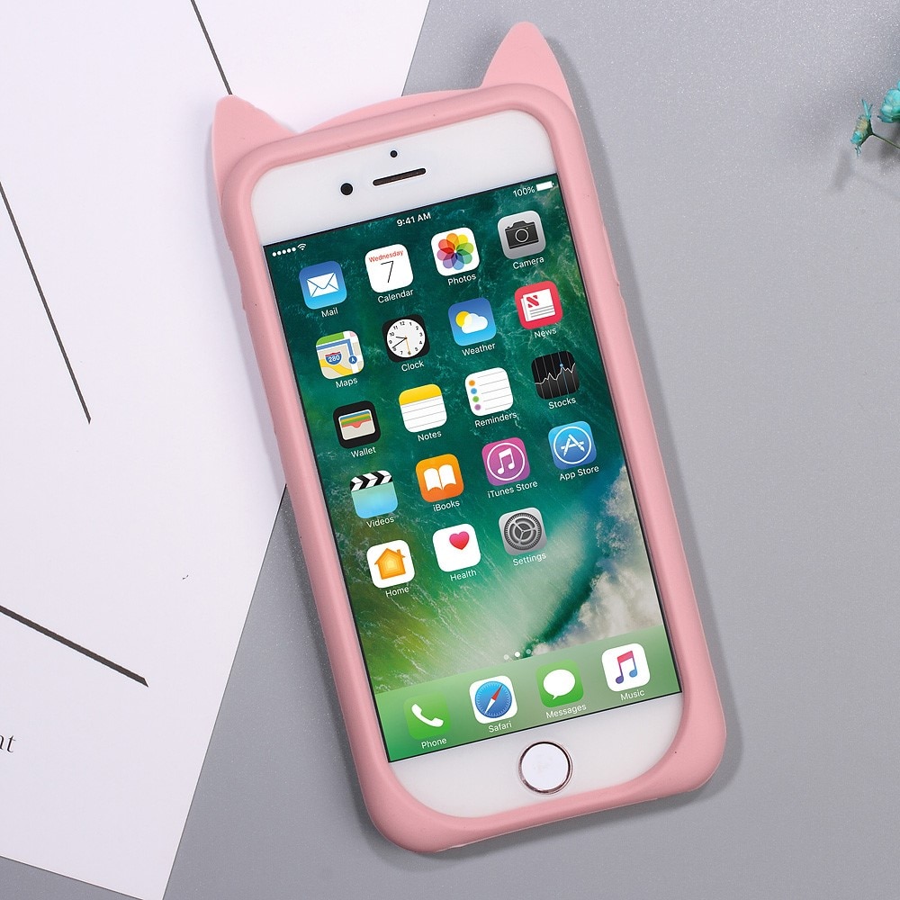 Siliconen hoesje Kat iPhone 8 roze
