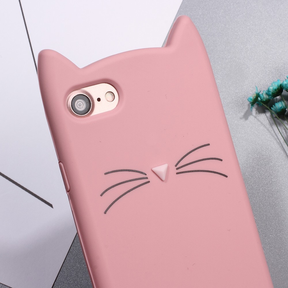 Siliconen hoesje Kat iPhone SE (2020) roze