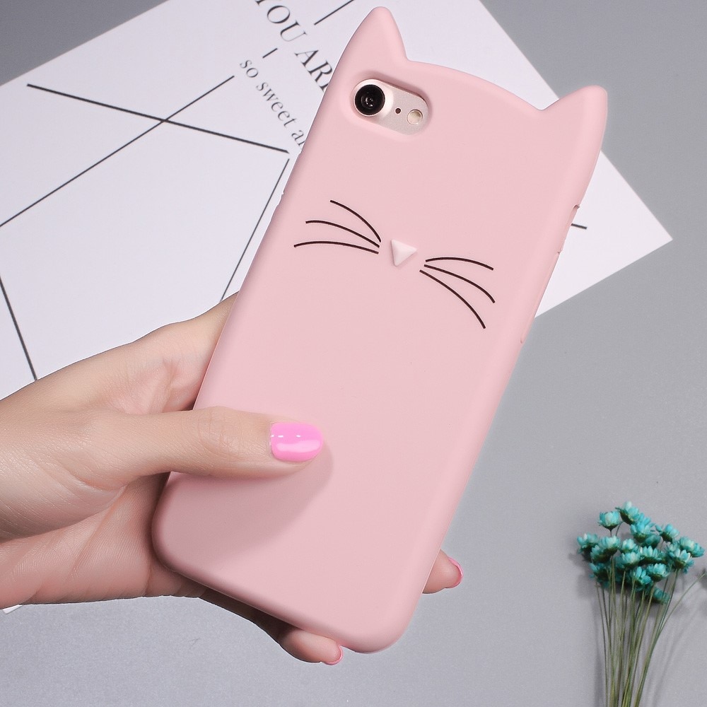Siliconen hoesje Kat iPhone SE (2022) roze