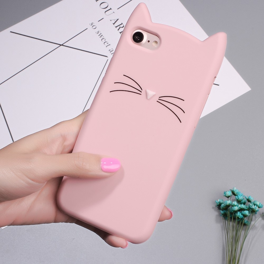 Siliconen hoesje Kat iPhone 7 roze