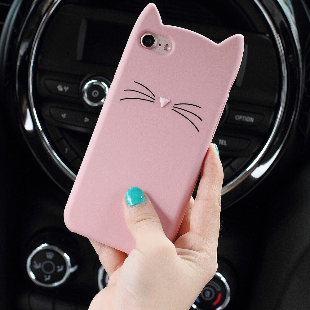 Siliconen hoesje Kat iPhone 7 roze