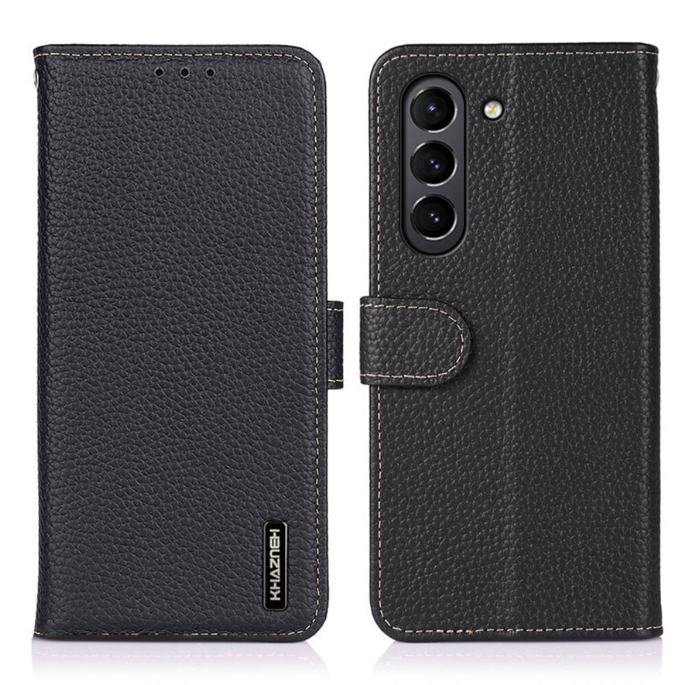 Real Leather Wallet Samsung Galaxy S21 FE Zwart