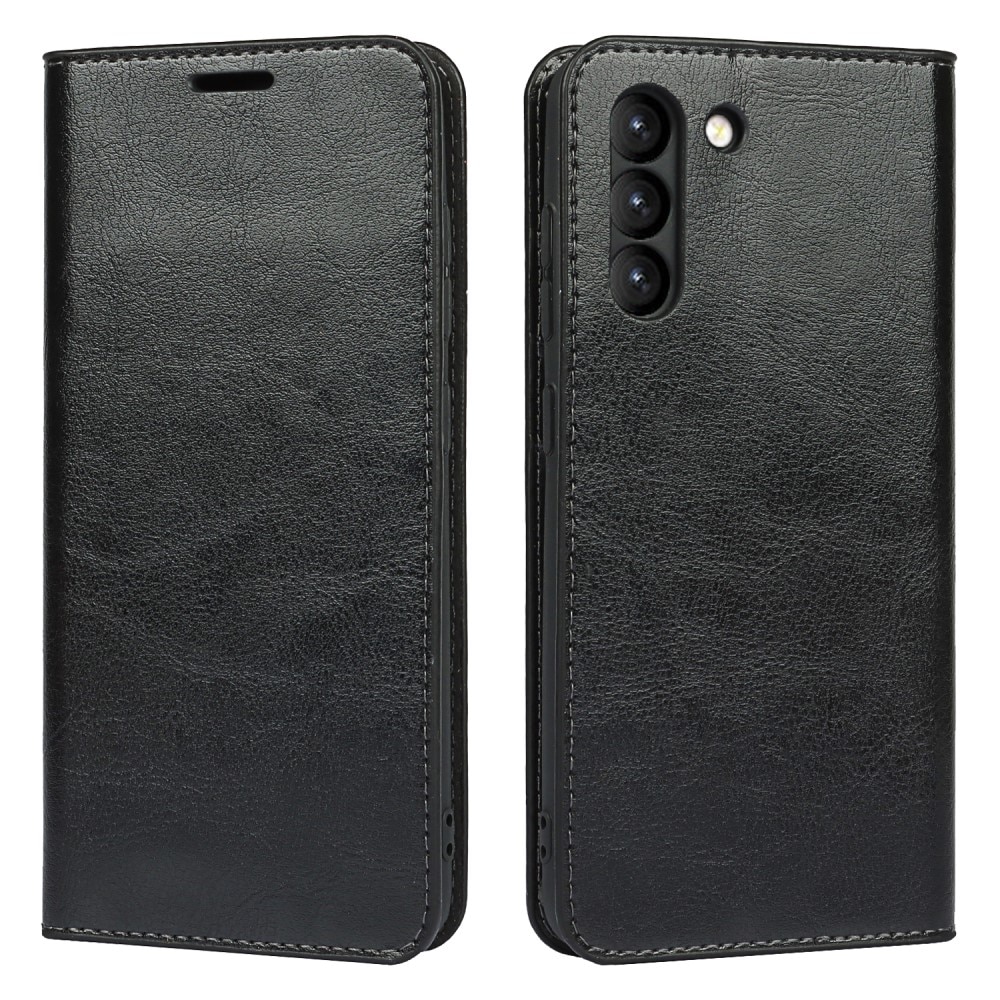 Samsung Galaxy S21 FE Mobielhoesje Echt Leer zwart