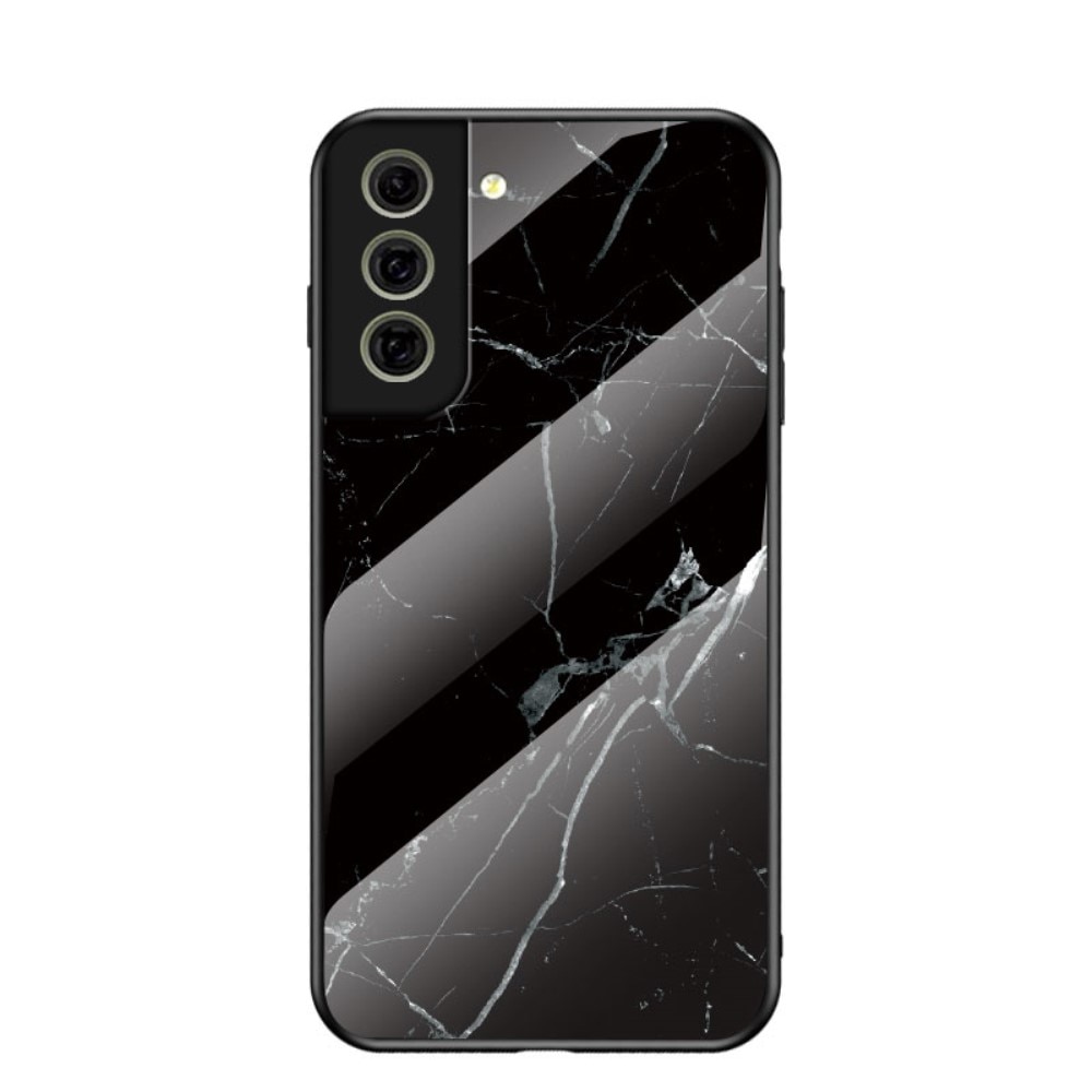 Samsung Galaxy S21 FE Hoesje Gehard Glas Zwart marmer