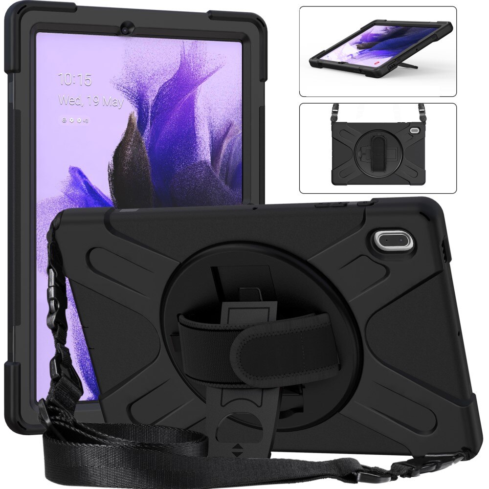 Samsung Galaxy Tab S7 FE Schokbestendige Hybridcase met schouderriem zwart