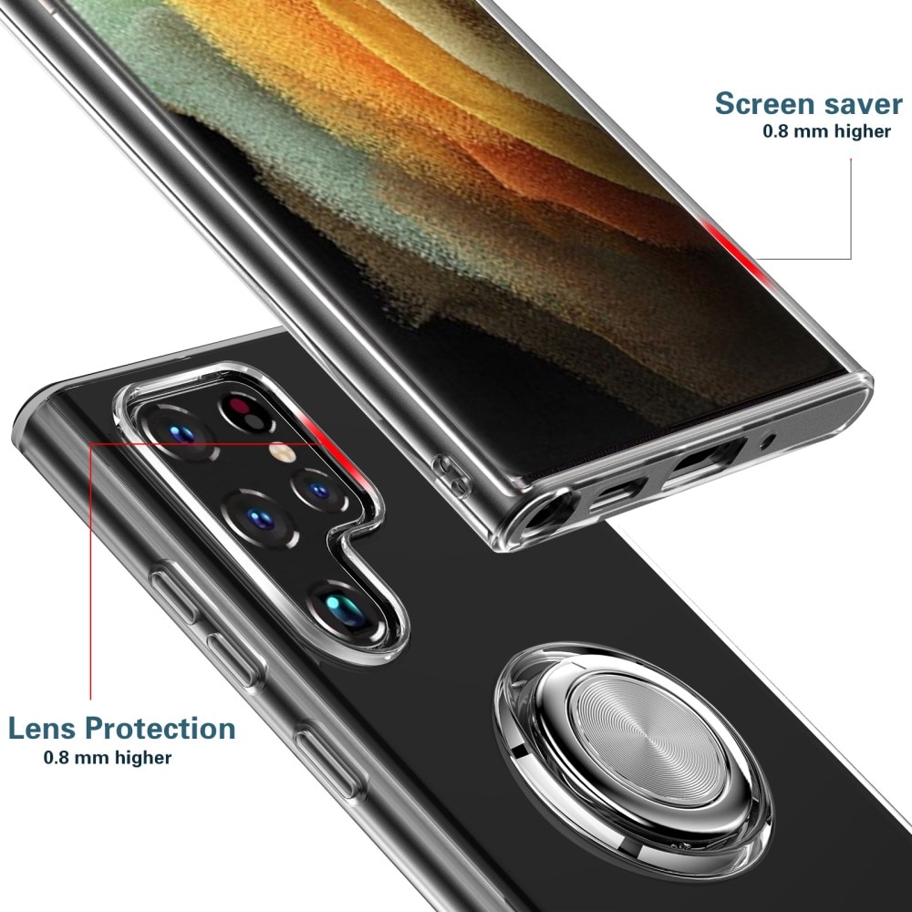 Samsung Galaxy S22 Ultra TPU hoesje Finger Ring Kickstand transparant